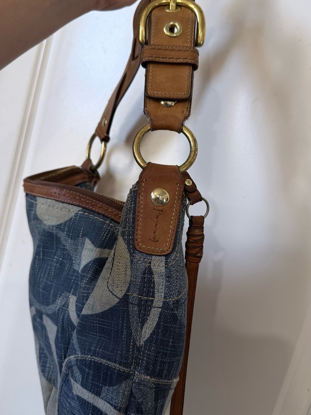 Coach Denim Signature Canvas Shoulder Bag with Brown Leather Trim - Picture 7 of 15
